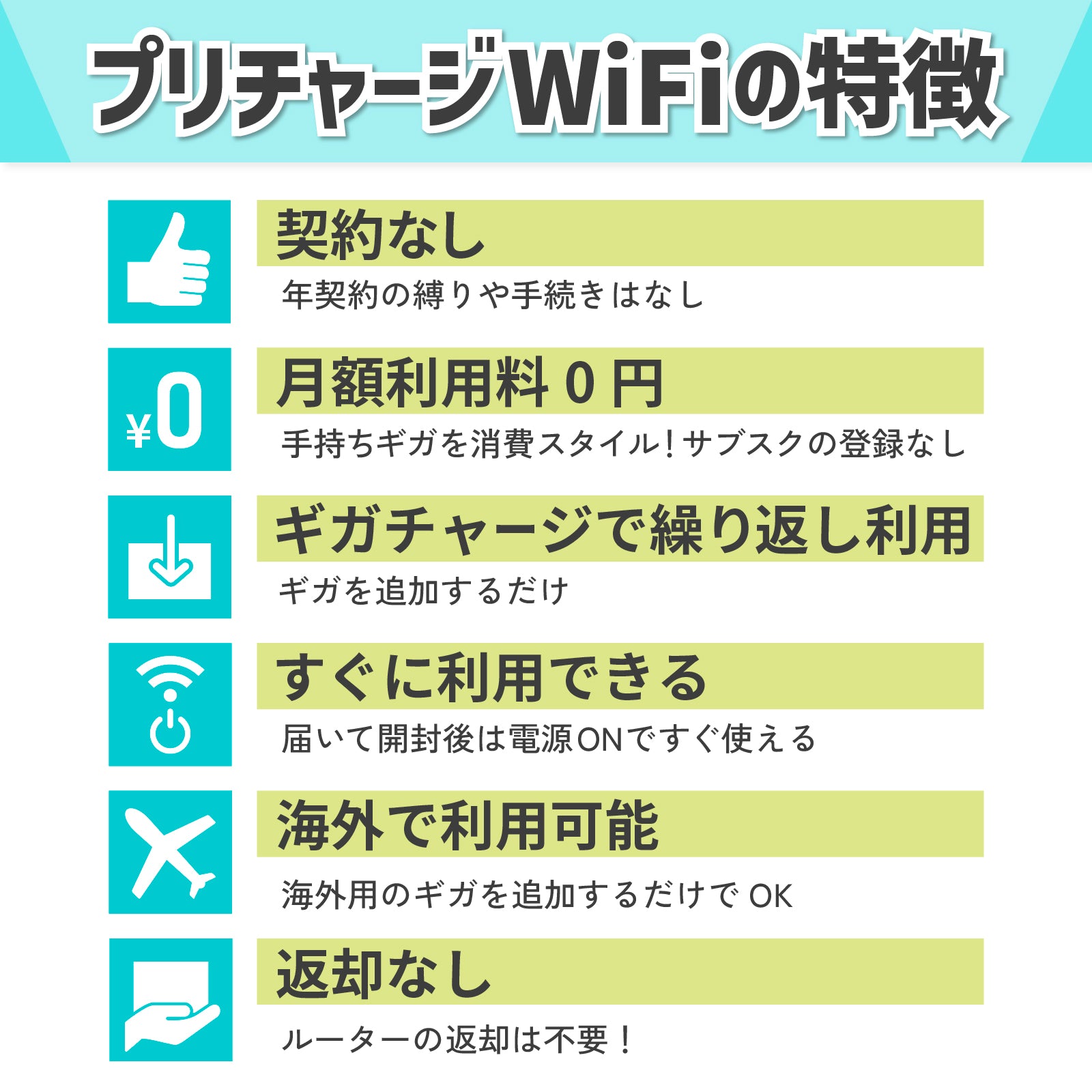 プリチャージWiFi 国内用ギガ付与済みルーター（100GB・50GB・30GB・10GB）※契約不要 ※月額費用無し※届いてすぐ利用可能※